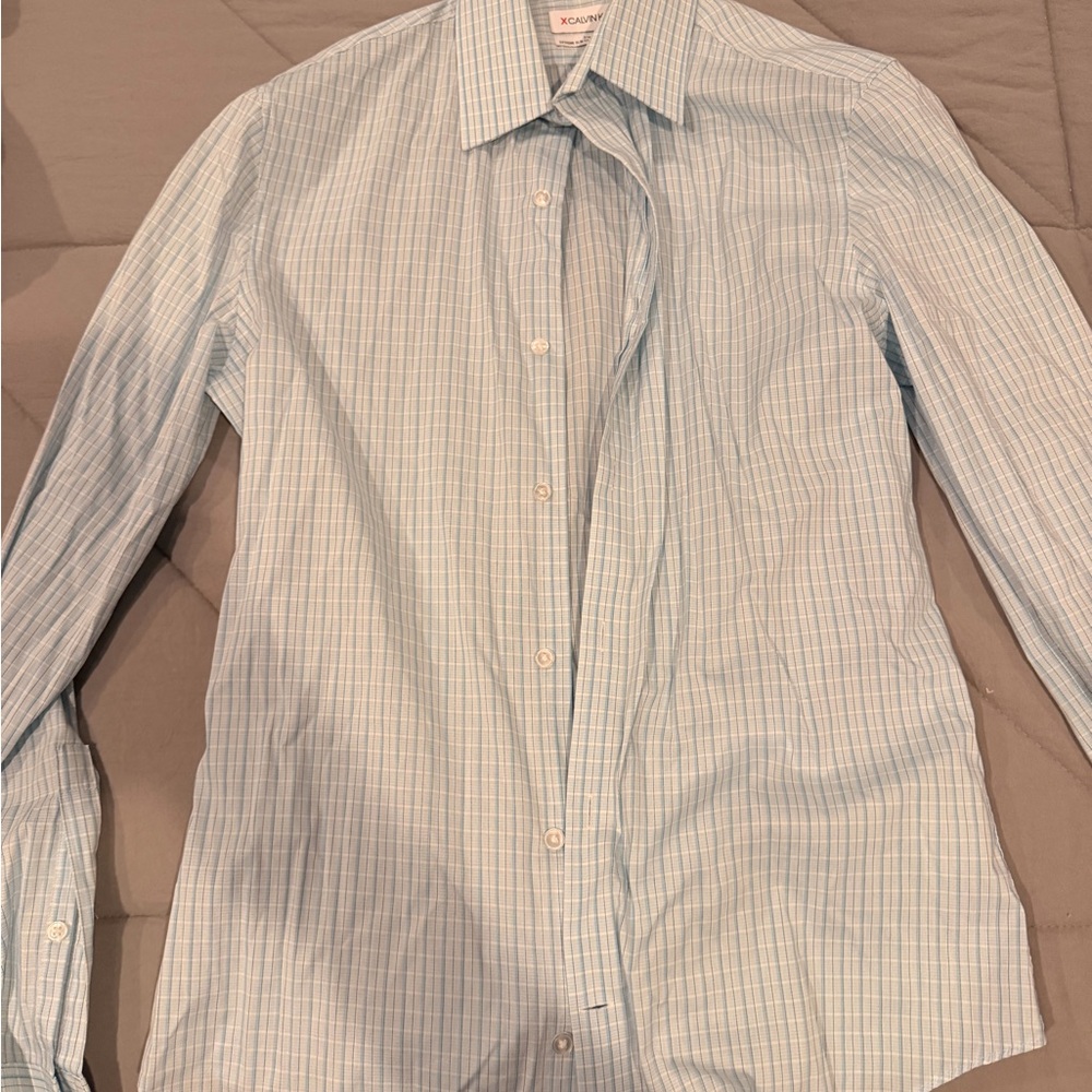 Calvin Klein Men's Light Blue Plaid Dress Shirt